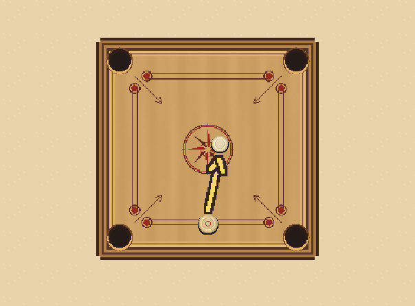 Aim with the mouse: Point from your striker toward the target. The line shows your aim. Click the board to keep that direction.