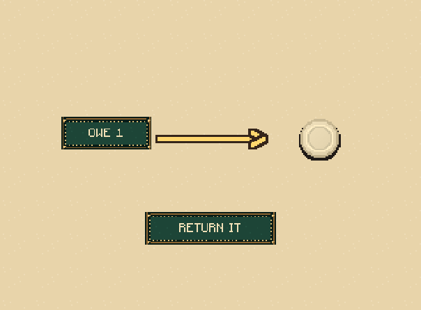 A due waits if needed: No own coin available to return? You owe one. The next available own coin is returned to repay that due.