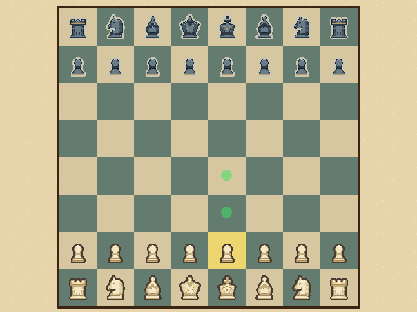 Your turn: Pick a piece. Green dots show where it can go.