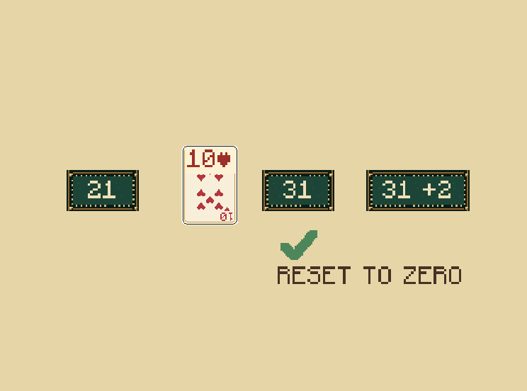 Exact 31: Exactly 31 scores two, not an extra last-card point. Then reset the count.