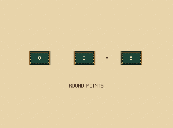 Subtract your pips: In this two-player example, the winner scores 8 minus 3: five points.