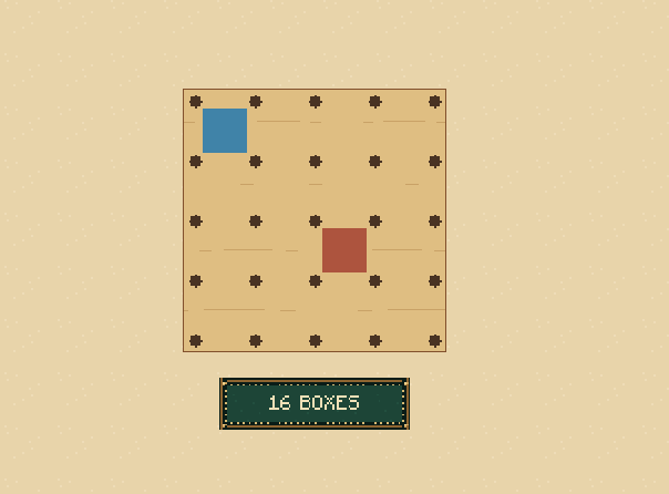 Sixteen boxes: Two players share a five-by-five dot board. Claim more boxes than your opponent.