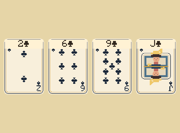 Then take turns: Each player adds ONE card. Four cards together are called a trick.