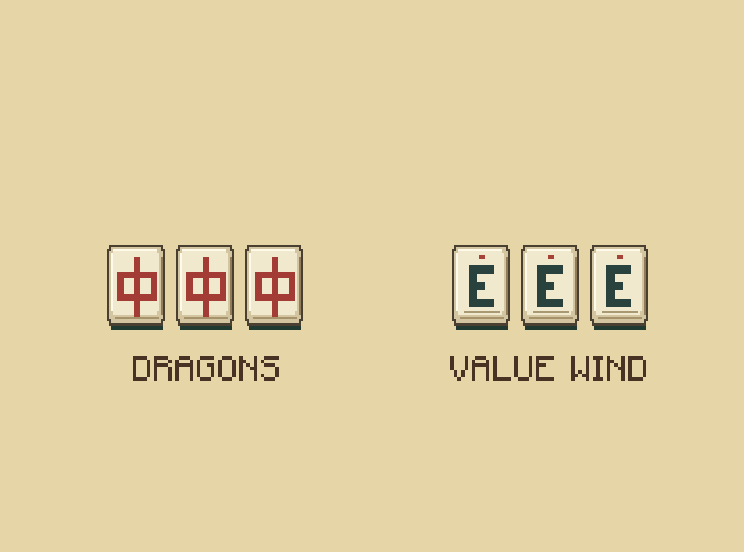Value honors: A triplet of dragons, your seat wind or the round wind supplies a yaku.