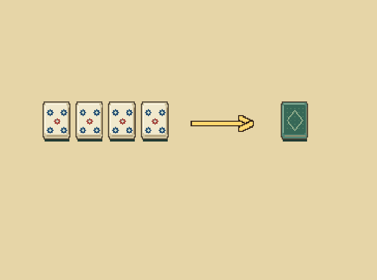 Declare a quad: A quad uses four identical tiles. You receive a replacement tile and reveal another bonus indicator.