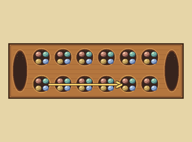 Pick this pocket: Start with four stones. Move to the right along your row.