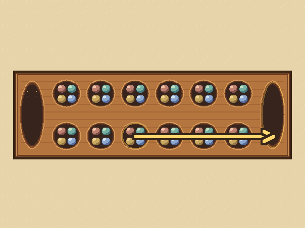 Pick the third pocket: Four stones reach your big pocket exactly.