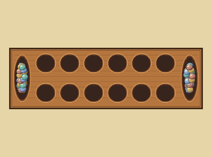 Collect and count: Each player keeps stones on their side. Most stones wins; equal is a draw.