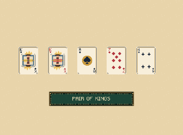One pair: Two cards of the same rank beat any high-card hand. Here the two kings form a pair.