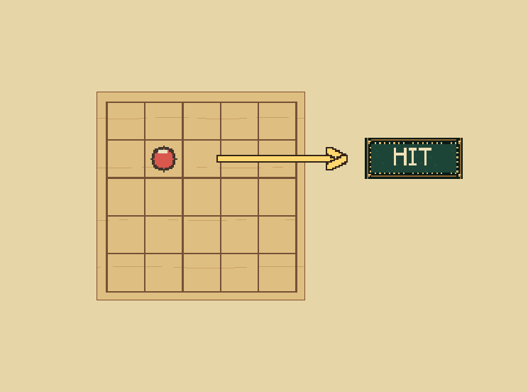 Try it: A red marker means a hit. Search nearby for the rest of that ship.