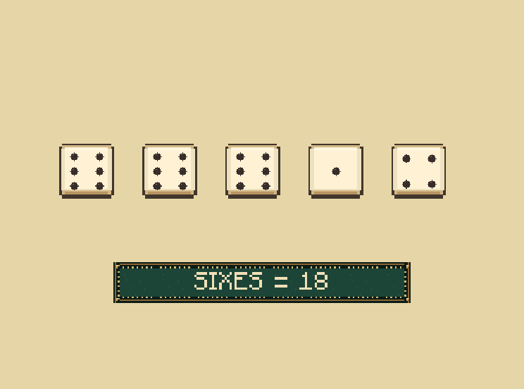 Ones through sixes: Add only the dice matching the box. These three sixes score 18 in Sixes; the other dice do not count.